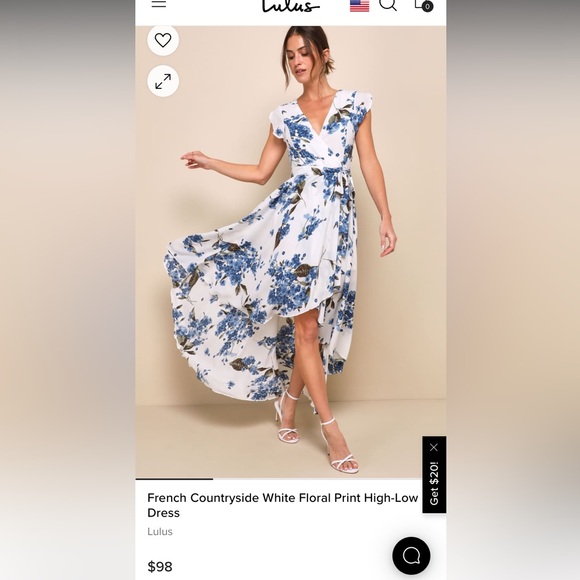 Lulu’s French Countryside White Floral Print High-Low Dress Size Medium. - Picture 5 of 5